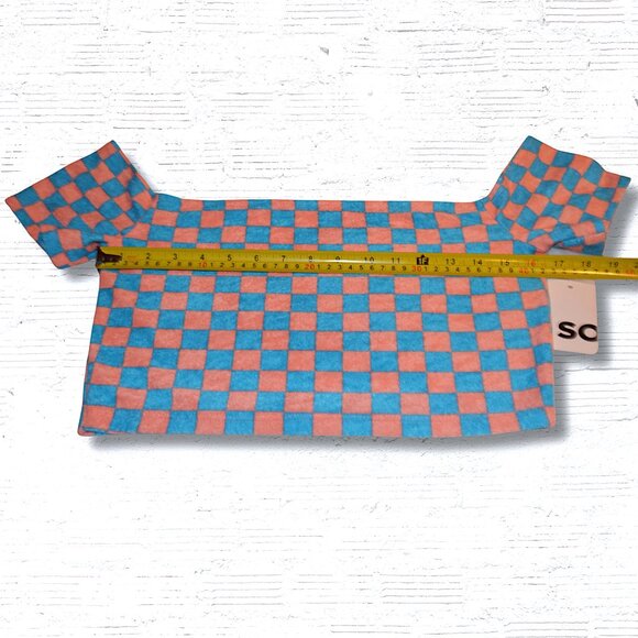 SO Off Shoulder Checkered Crop Top Blue Pink Y2K Preppy Streetwear Y2K Summer- L - Picture 6 of 7